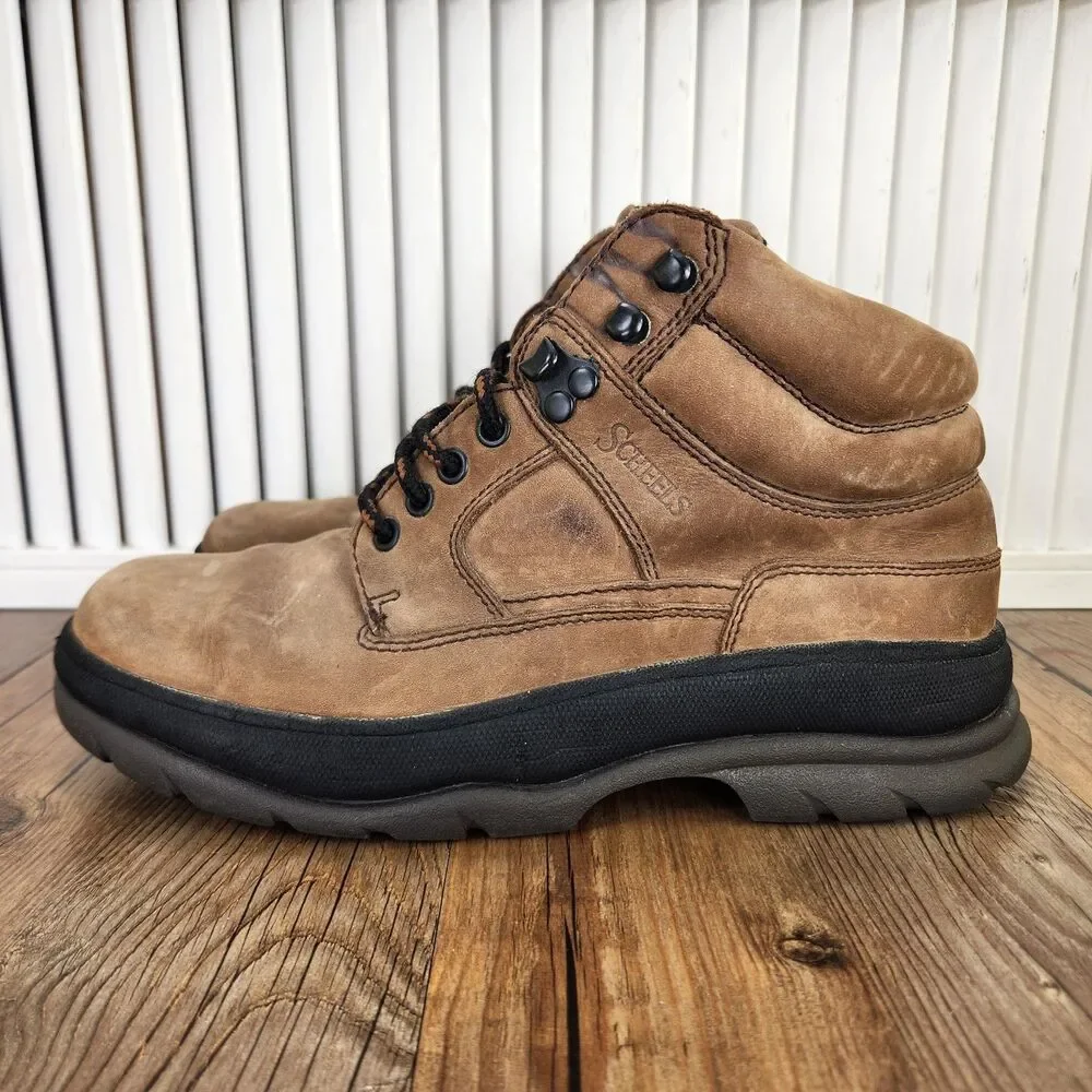 VTG Scheels Fudge Hiking Boots Mens Sz 8 Brown Leather Outfitter Trail Ankle Mid